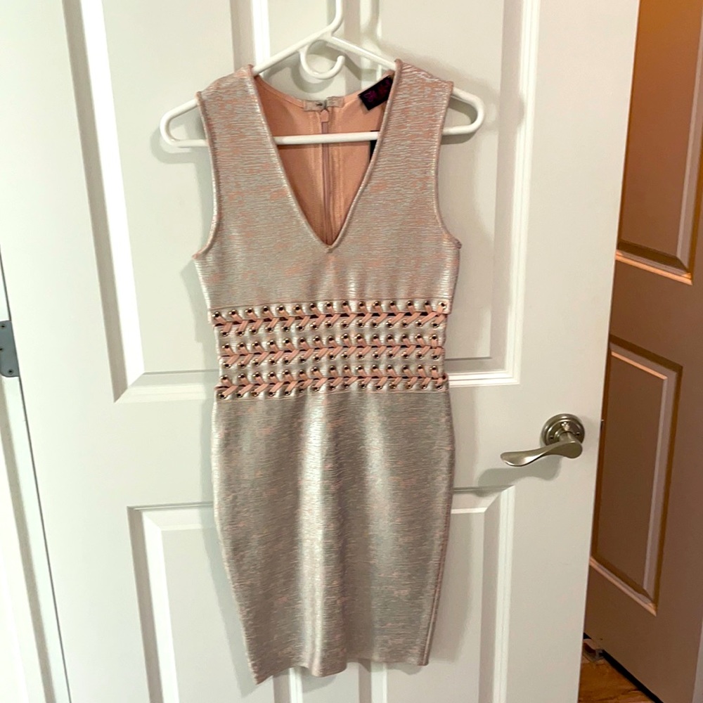 Silver/pink bandeau dress, large, new